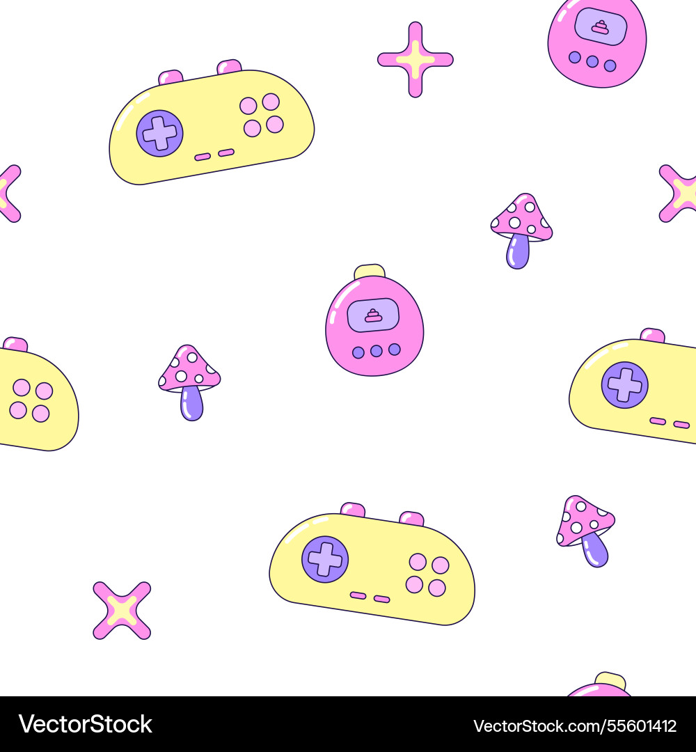 Seamless pattern with gamepads and fly agaric Seamless pattern with gamepads and fly agaric vector image