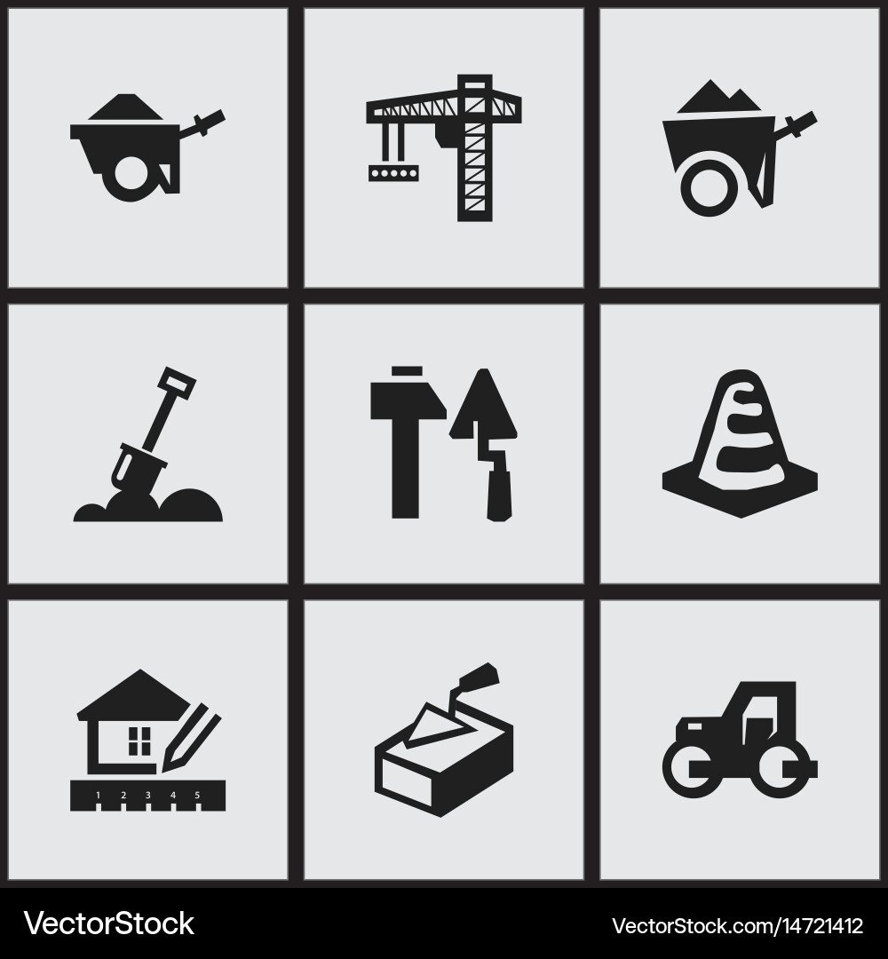 Set of 9 editable building icons includes symbols vector image