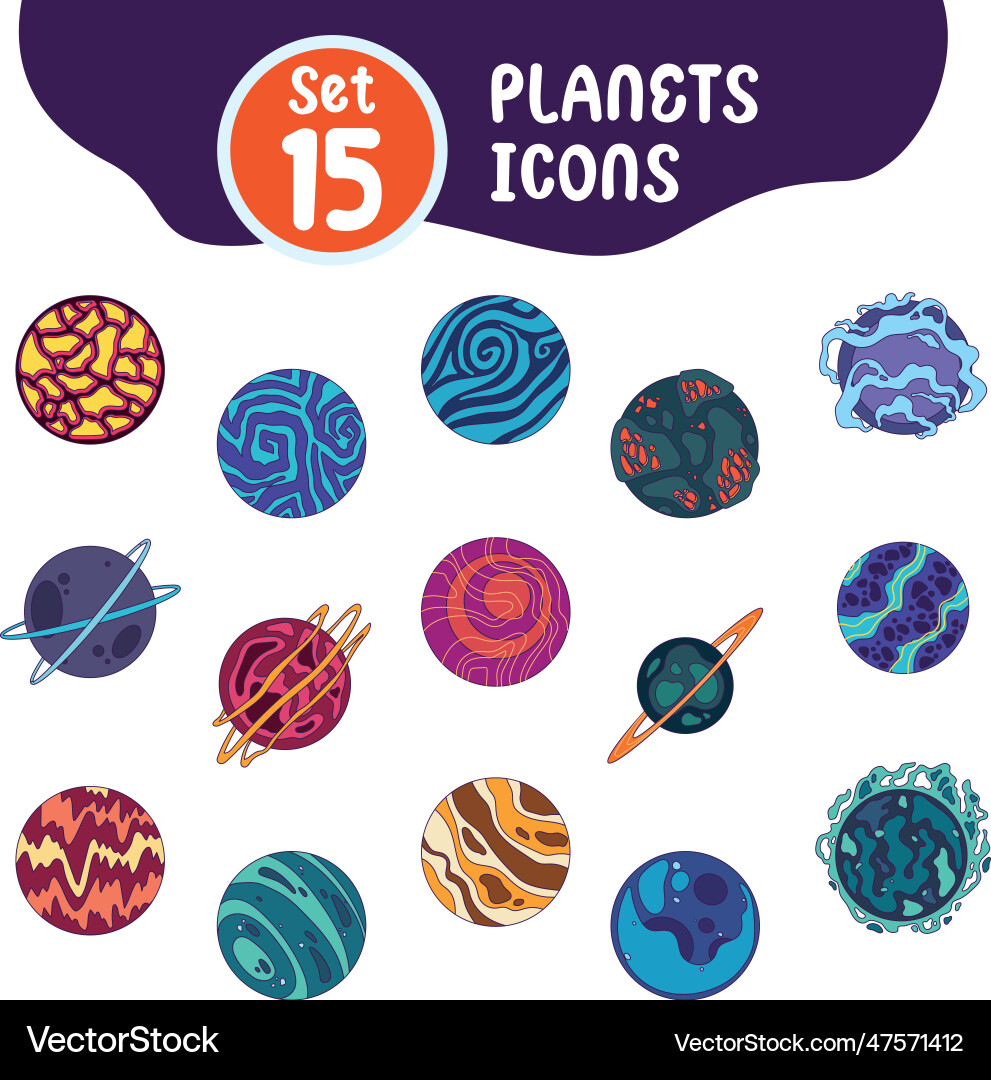 Set of different colored sci fi planet icons Vector Image