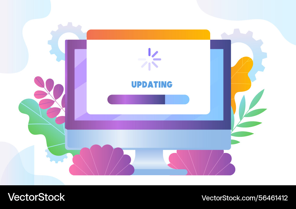 Software updating concept computer with update Software updating concept computer with update vector image