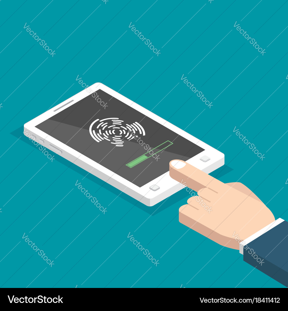 Unlocked with fingerprint button isometric access vector image
