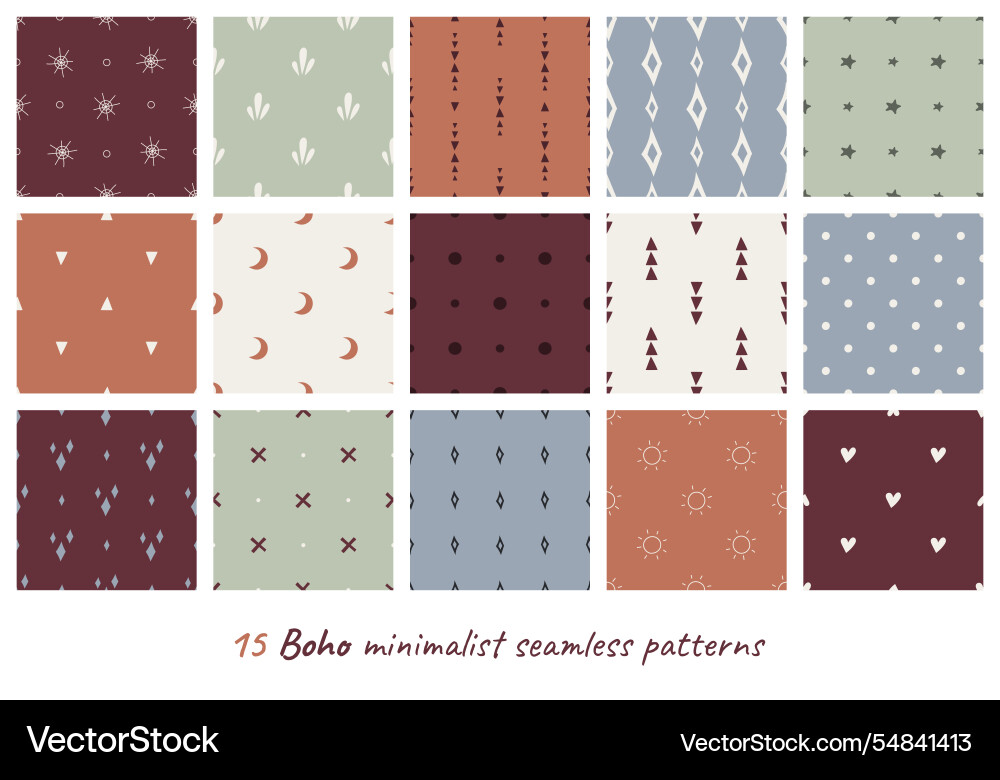 15 seamless patterns set in boho style vector image