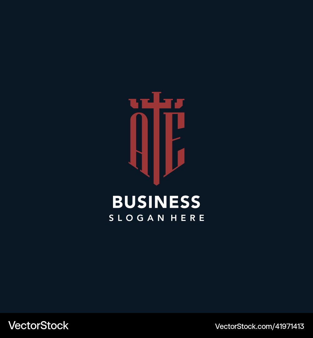 Ae initial monogram logos with sword and shield Vector Image
