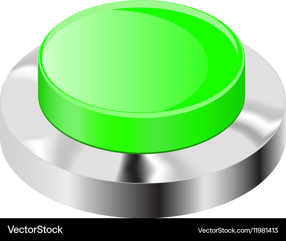 Green push button with chrome frame vector image