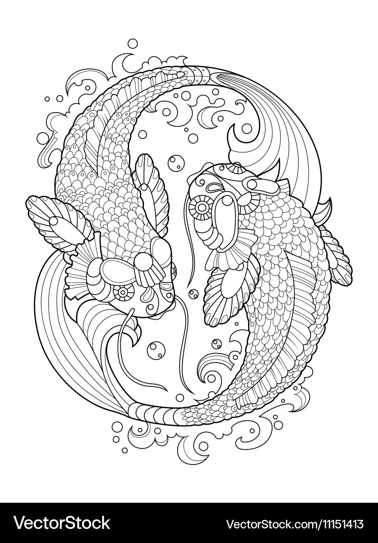 Koi Carp Zentangle Coloring Page Vector Image