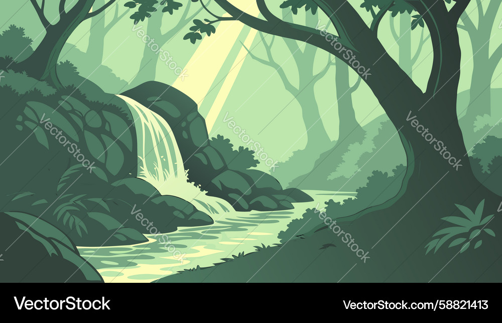 Lush Waterfall Scene Vector Image