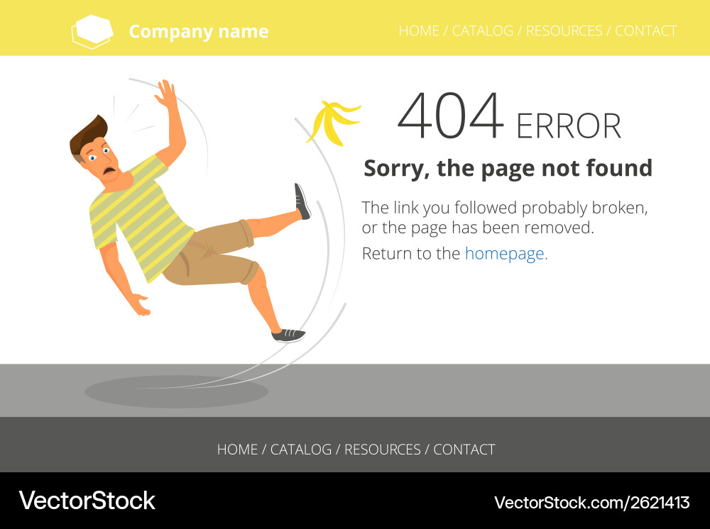 Man slipped on a banana page not found error 404 vector image
