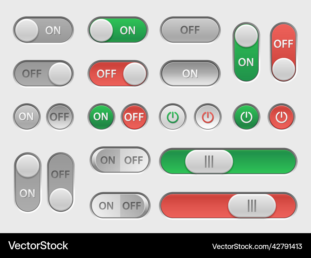 On off switch user interface toggles and sliders On off switch user interface toggles and sliders vector image