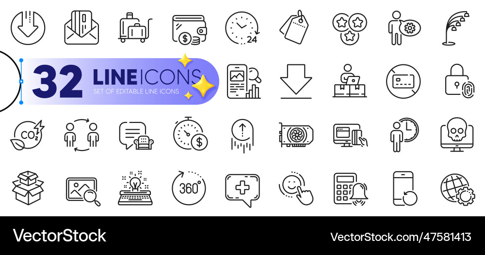 Outline set of workflow no card and typewriter Vector Image