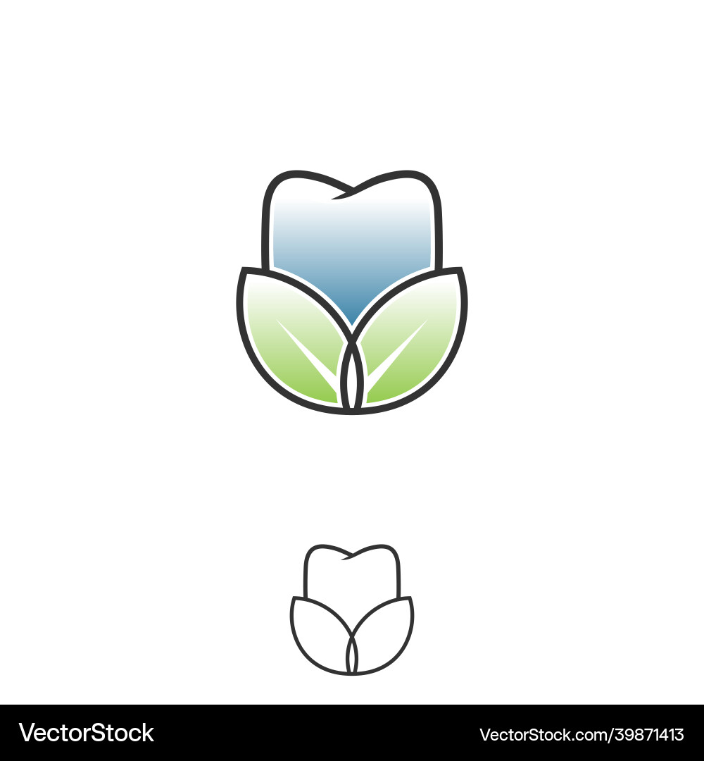 Teeth in outline style with leaf for element Teeth in outline style with leaf for element Vector Image