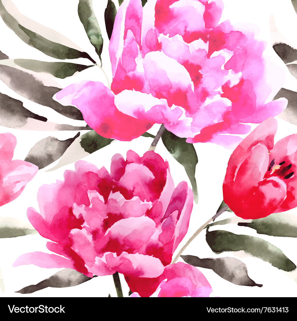 Watercolor Floral Pattern with Peonies vector image
