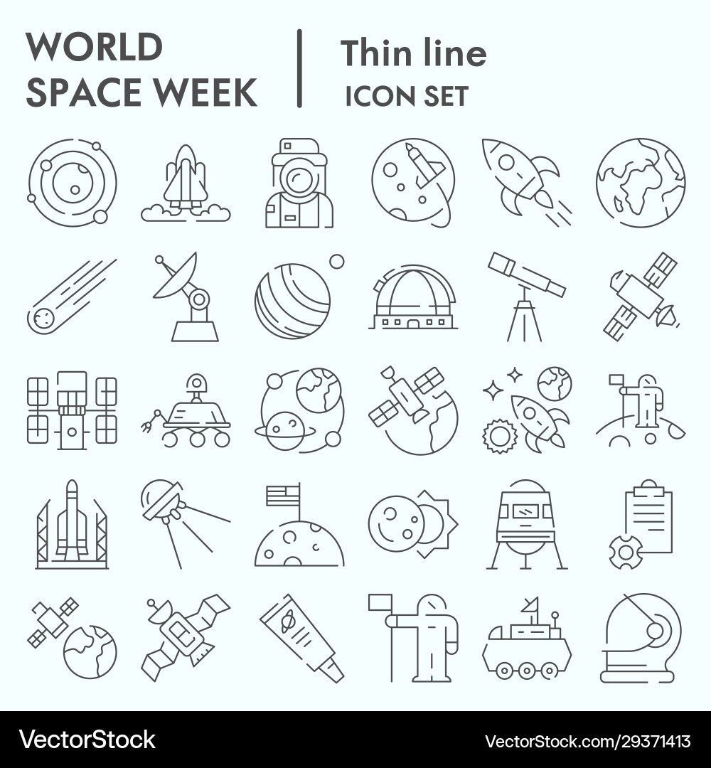 World space week thin line icon set outer World space week thin line icon set outer vector image