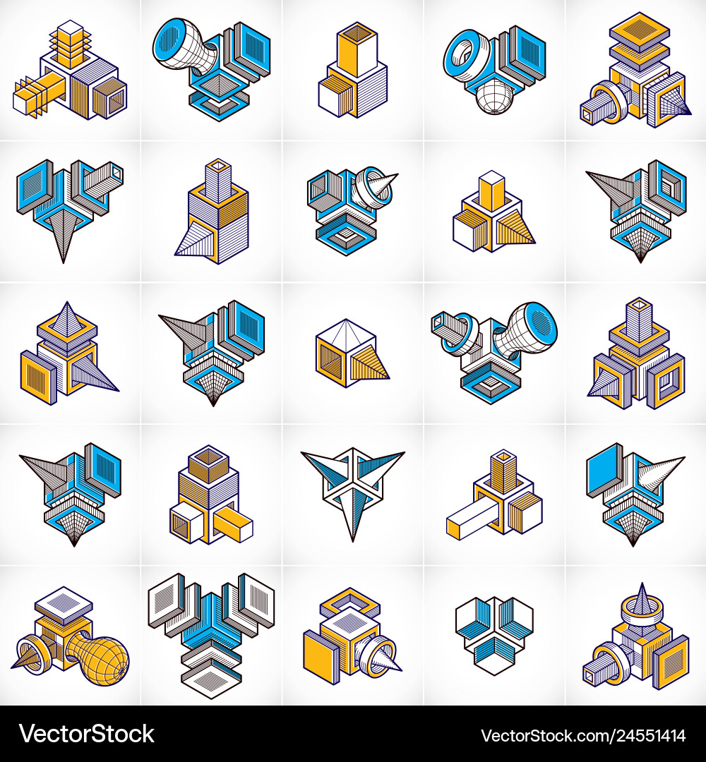 Abstract three dimensional shapes set designs Abstract three dimensional shapes set designs vector image
