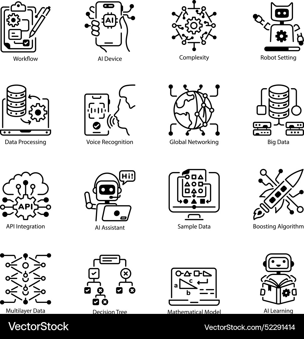 Bundle of robotics and ai line icons Vector Image