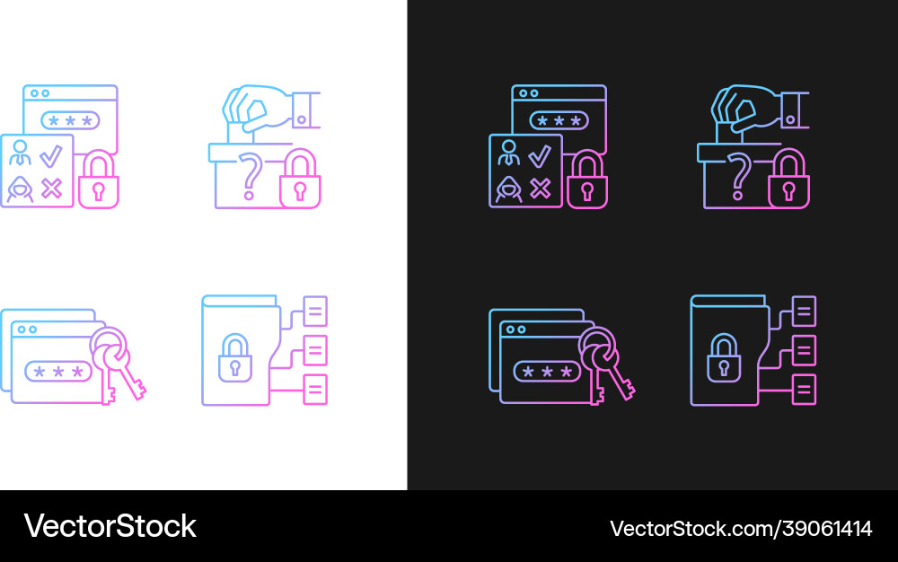 Data sensitivity gradient icons set for dark Data sensitivity gradient icons set for dark vector image