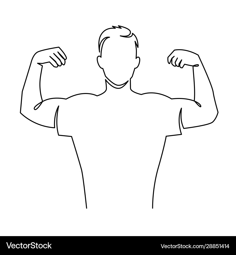 Man shows bicep continuous one line drawing Man shows bicep continuous one line drawing vector image