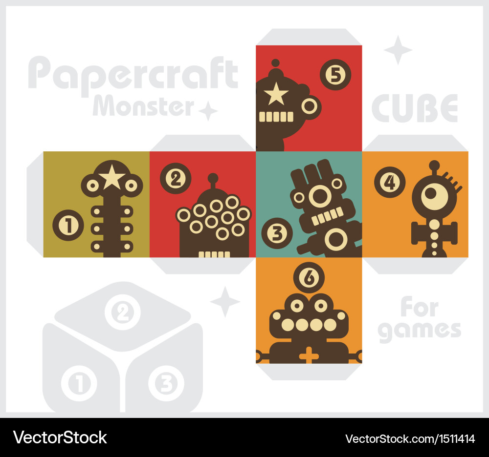 Paper cube with monsters for table games vector image
