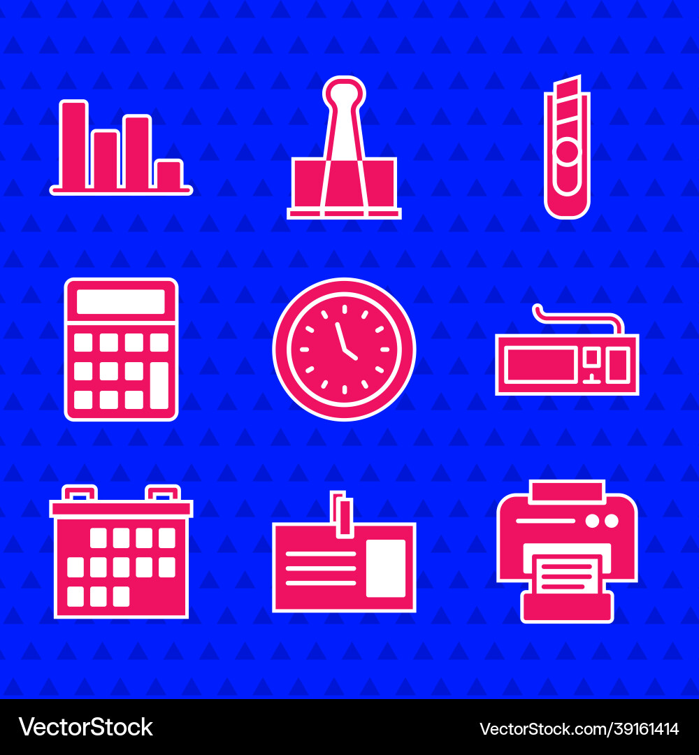 Set clock identification badge printer keyboard Set clock identification badge printer keyboard vector image