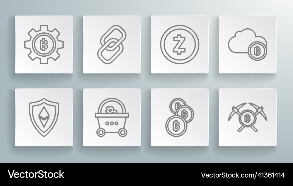 Set line shield ethereum eth chain link shopping Set line shield ethereum eth chain link shopping vector image