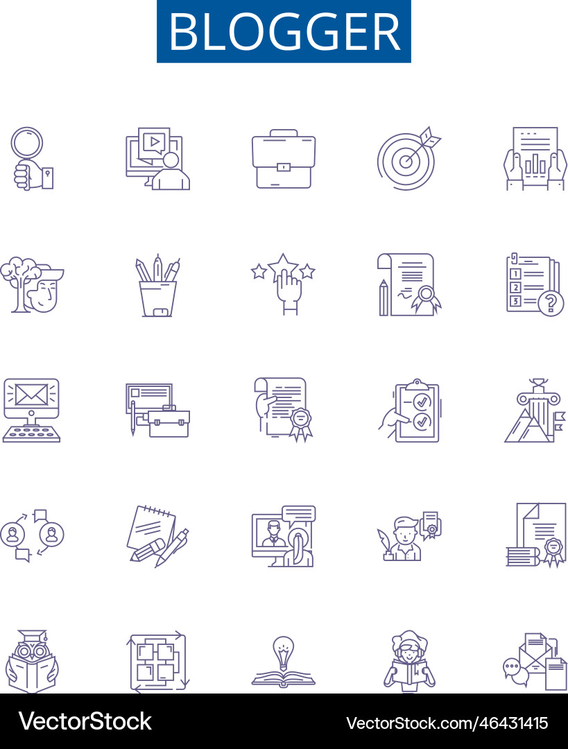 Blogger line icons signs set design collection vector image
