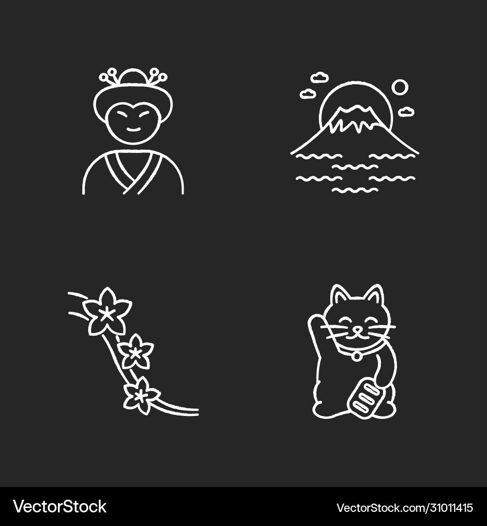 Japan chalk white icons set on black background Vector Image