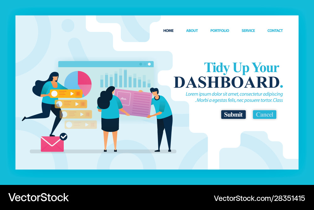 Landing page design tidy up your dashboard Landing page design tidy up your dashboard Vector Image