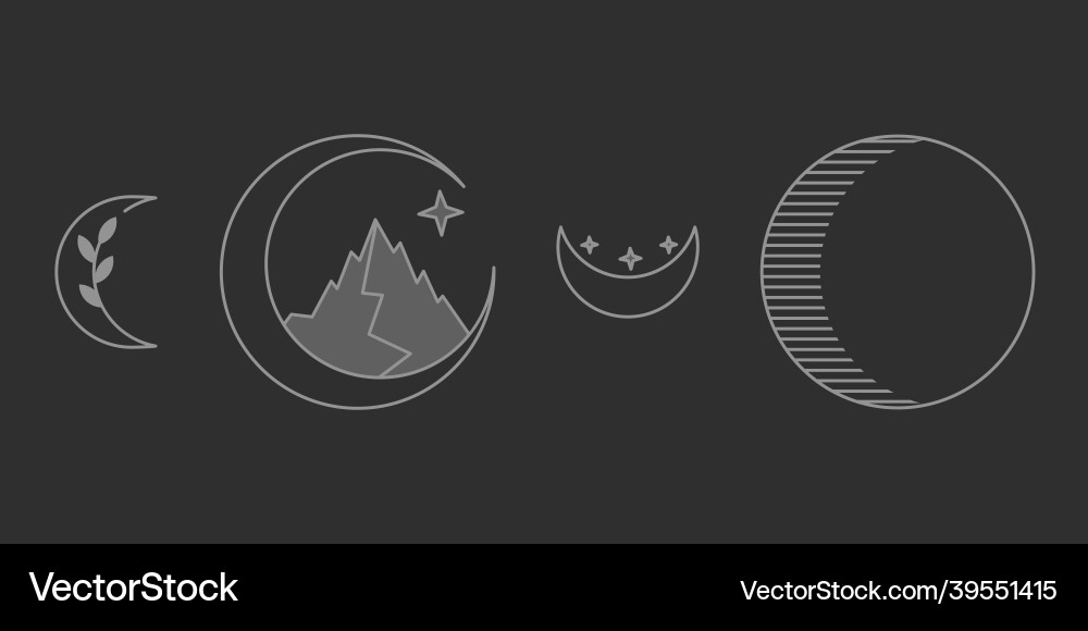 Moon with elements Moon with elements Vector Image