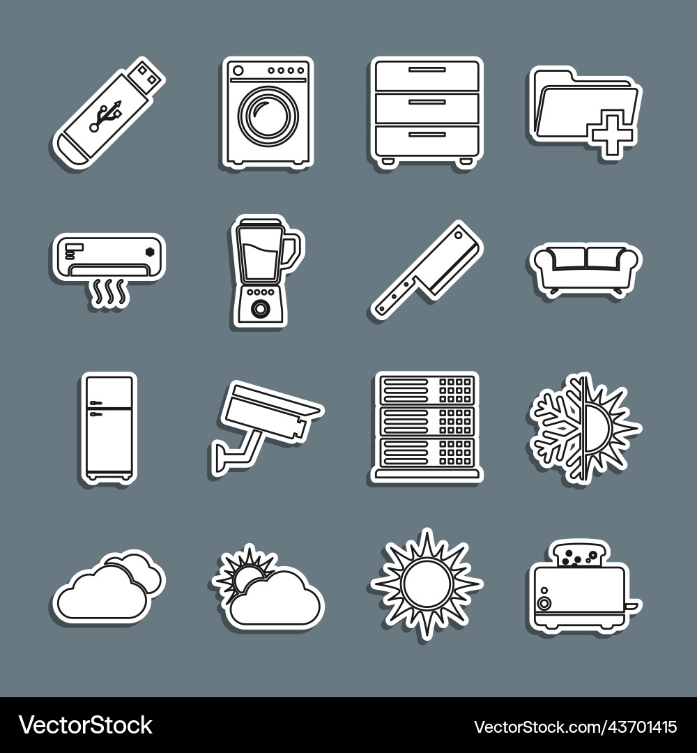 Set line toaster with toasts sun and snowflake Set line toaster with toasts sun and snowflake vector image