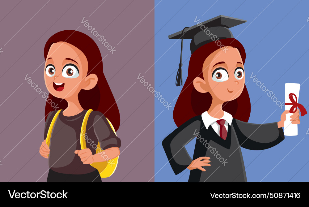 Female student before and after graduation vector image