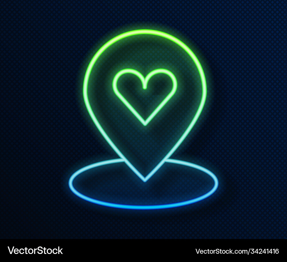 Glowing neon line map pointer with heart icon Glowing neon line map pointer with heart icon vector image