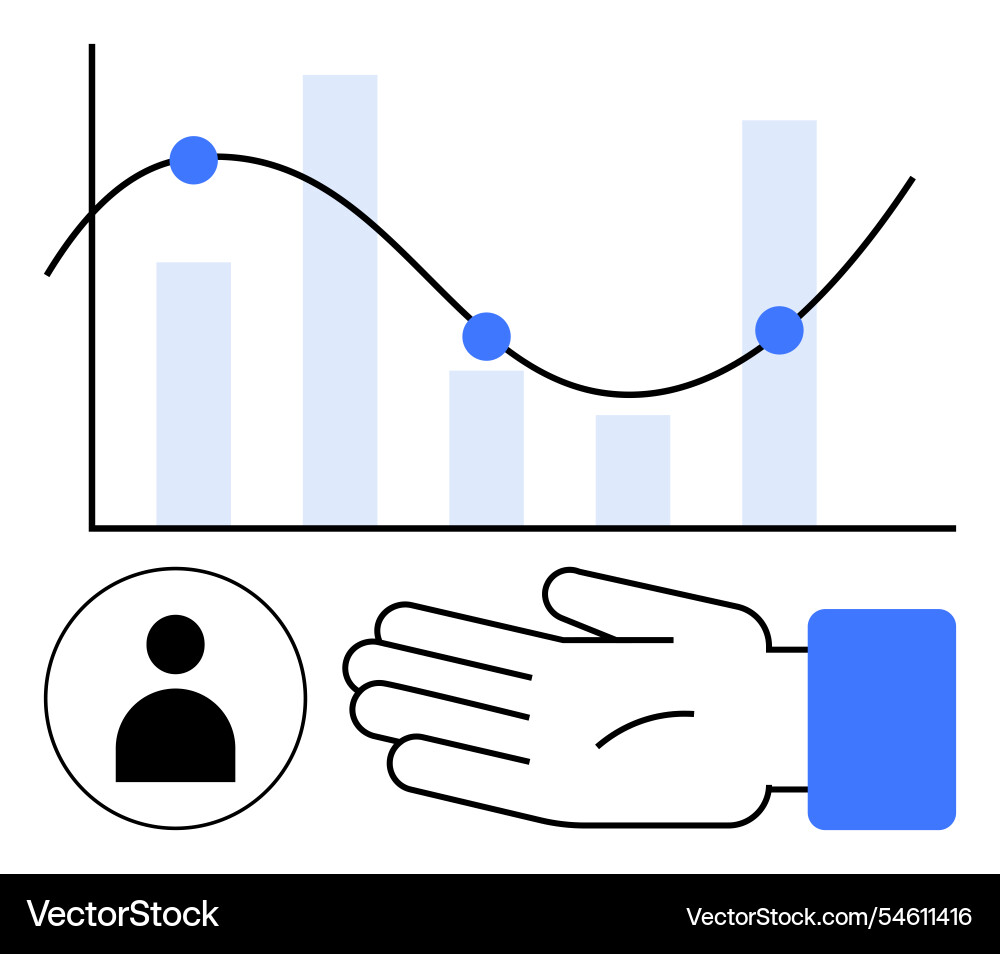 Hand gesturing towards bar and line graph Vector Image