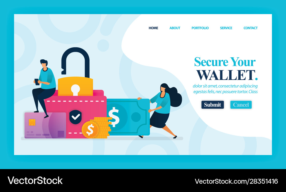Landing page design secure your wallet easy Landing page design secure your wallet easy vector image