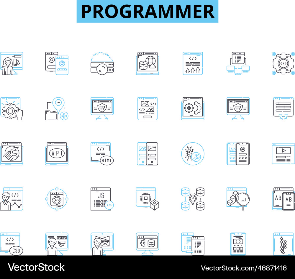 Programmierer lineare Icons kodieren Debugging Programmierer lineare Icons kodieren Debugging vektorbild