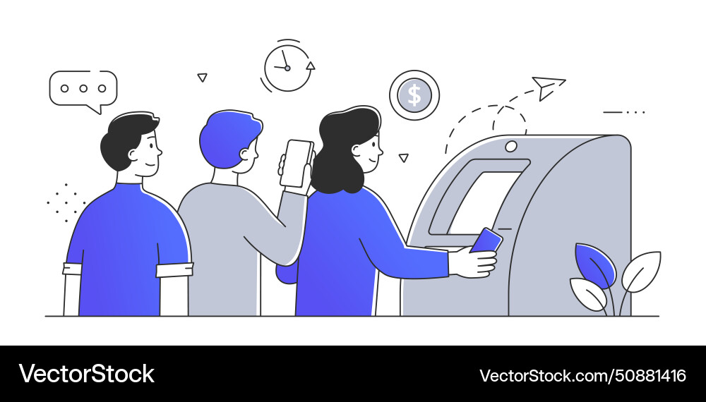 Queue at atm simple Queue at atm simple vector image