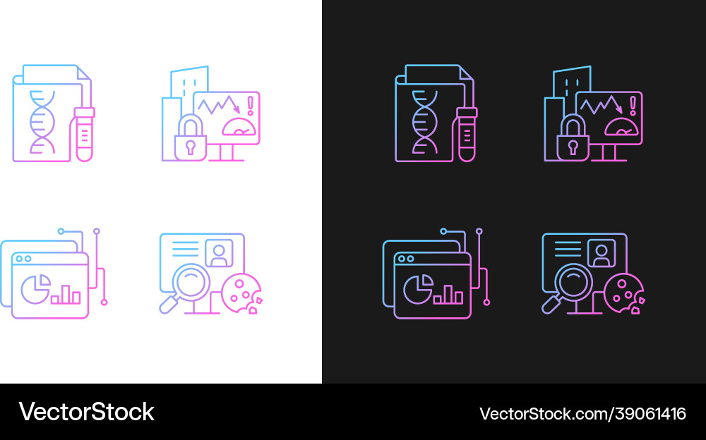 Sensitive data types gradient icons set for dark Vector Image
