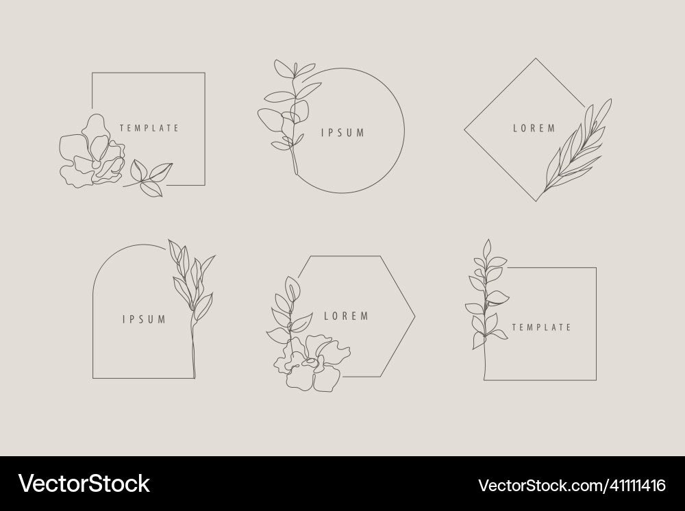 Set of luxury line minimalist floral frames Set of luxury line minimalist floral frames vector image