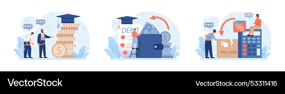 Student debt set young graduated character Vector Image