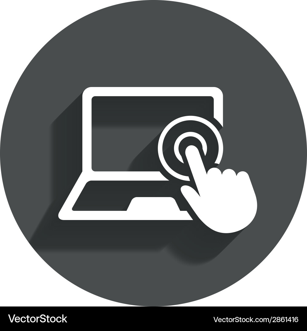Touch screen laptop sign hand pointer symbol vector image