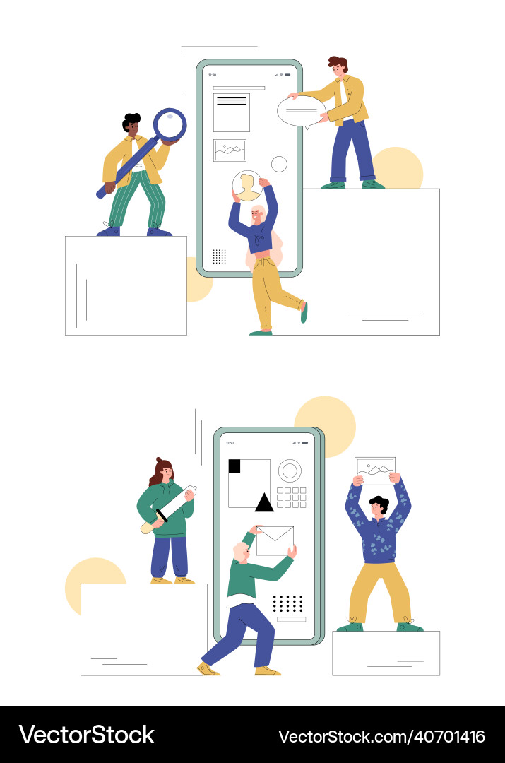 Ui ux designers create interface wireframe flat Ui ux designers create interface wireframe flat vector image