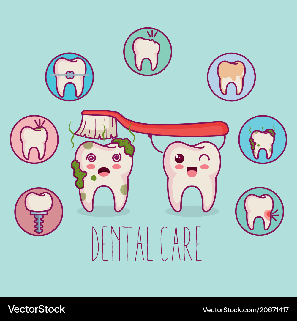 Dental care kawaii comi character Dental care kawaii comi character vector image