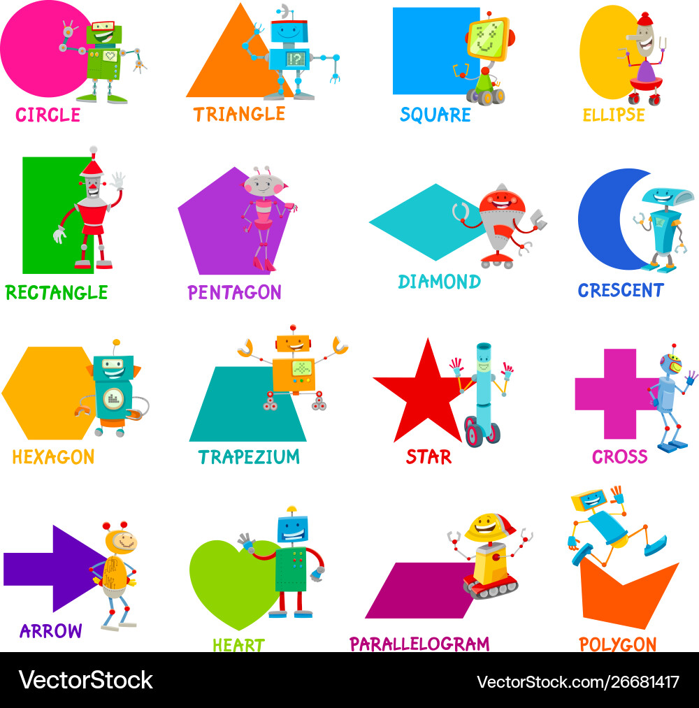 Geometric shapes with robot characters set Vector Image