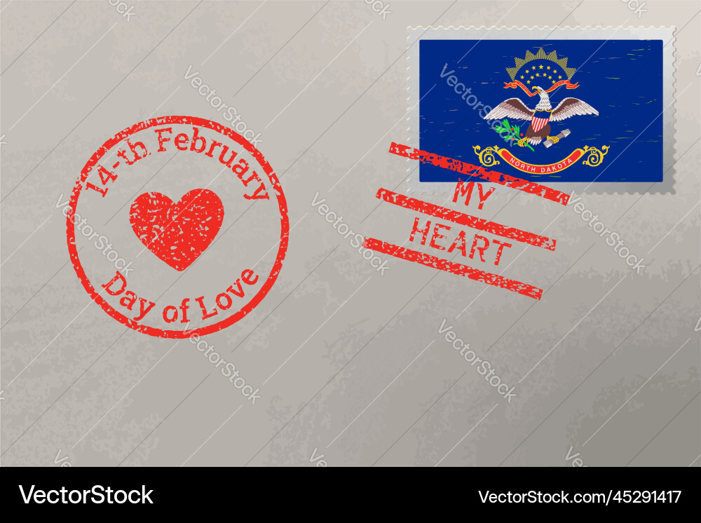 Postage stamp envelope with north dakota us flag Postage stamp envelope with north dakota us flag vector image