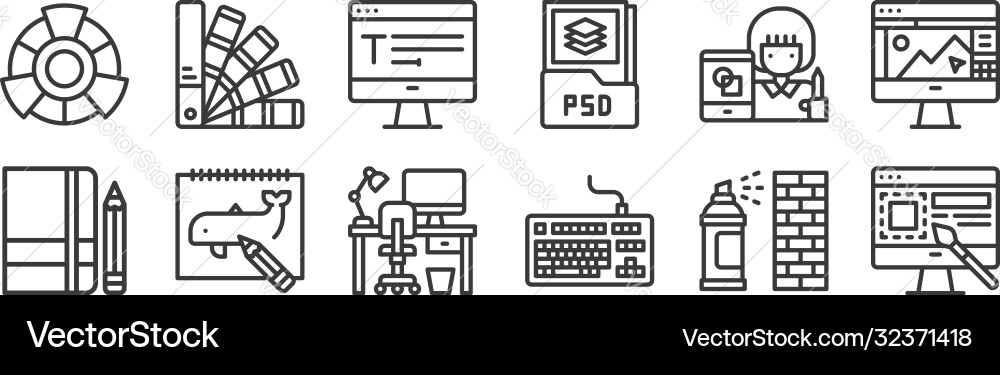 12 set linear graphic design icons thin vector image