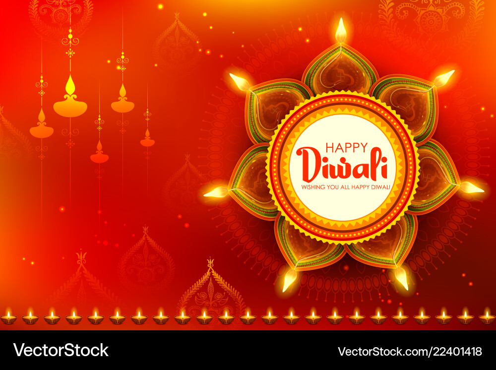 Burning diya on happy diwali holiday background Burning diya on happy diwali holiday background vector image