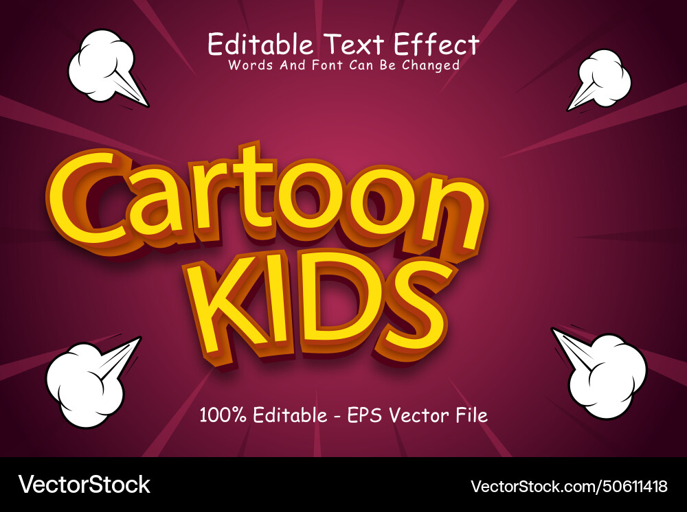 Cartoon Kids Editable Text Effect 3 Dimension Vector Image