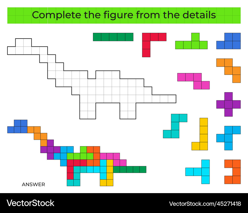Complete the figure puzzle game with dinosaur Complete the figure puzzle game with dinosaur vector image