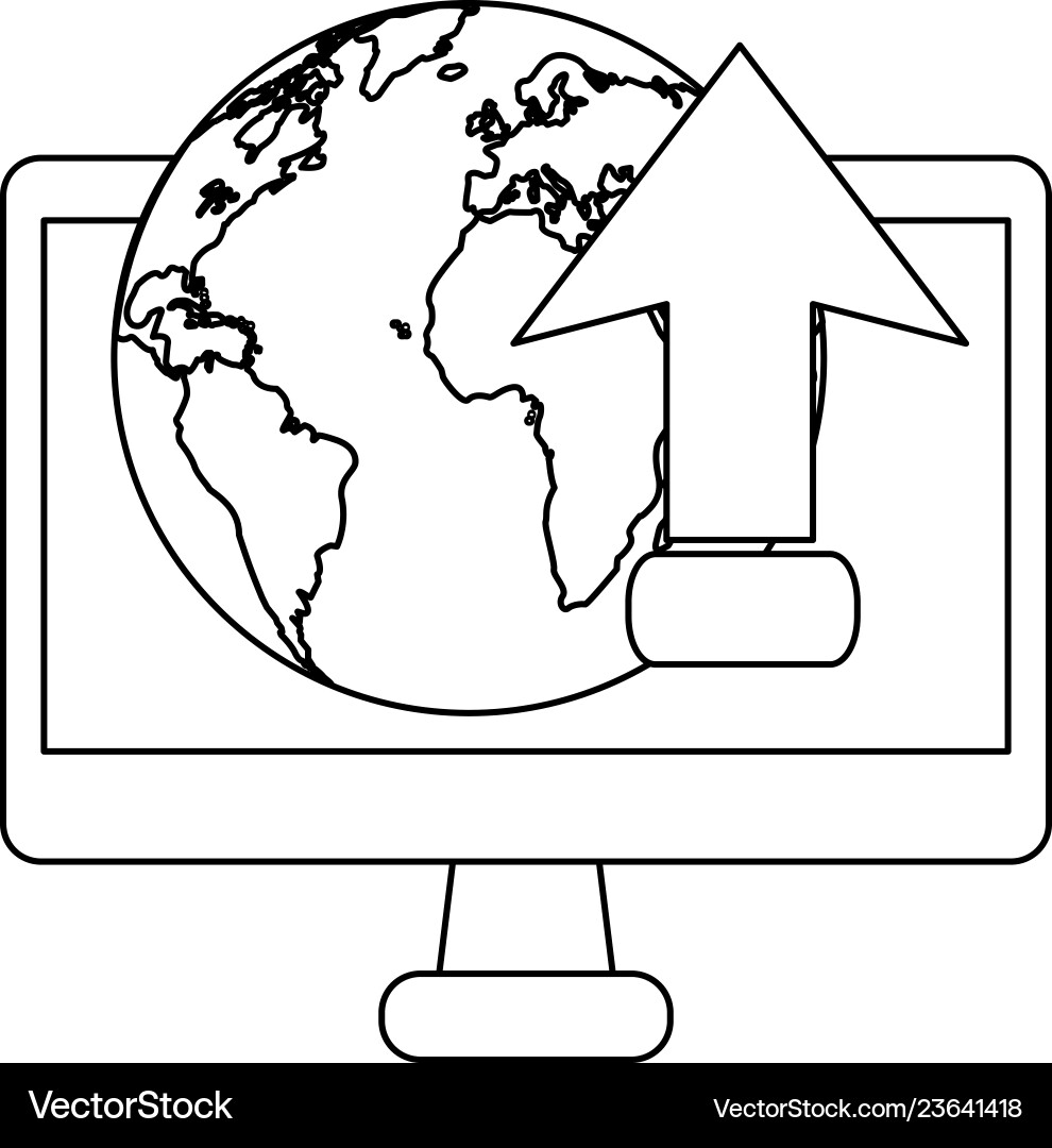 Computer upload internet cloud computing in black Computer upload internet cloud computing in black Vector Image