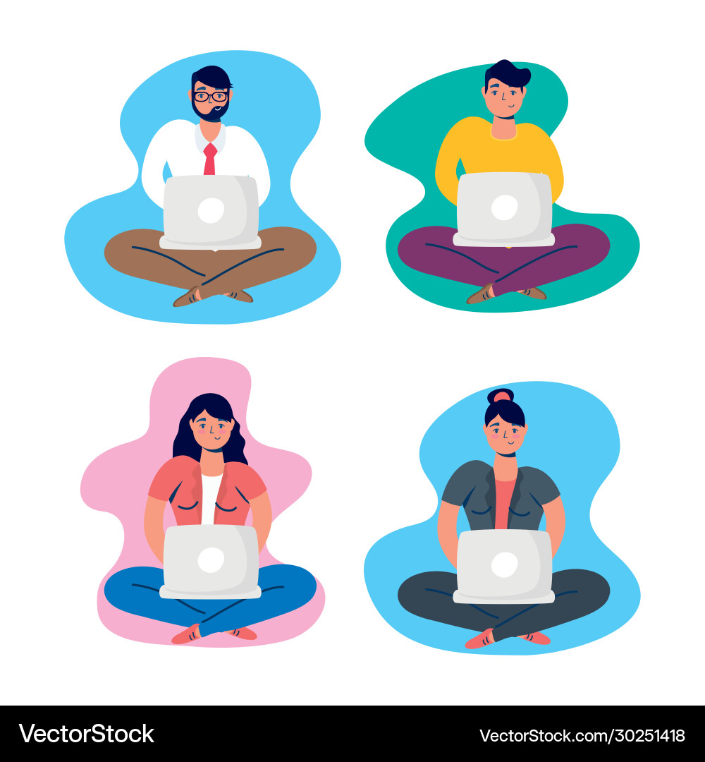 Group people working in computers vector image