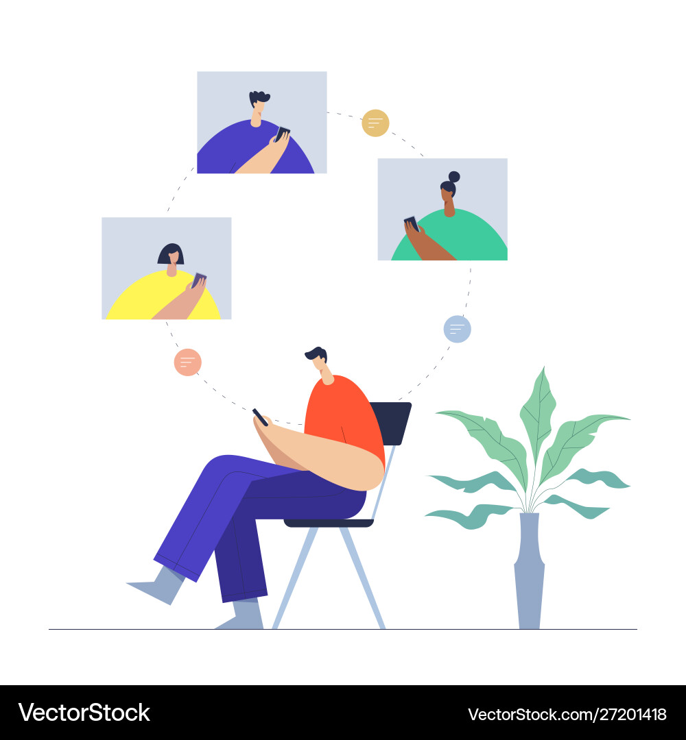 Man Using Smartphone - Social Connection Vector Image