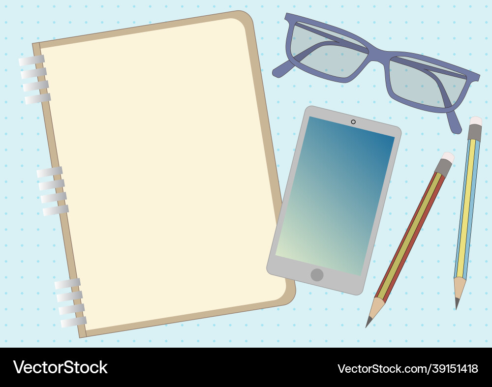 Notebook drawing with mobile device eyeglasses Vector Image